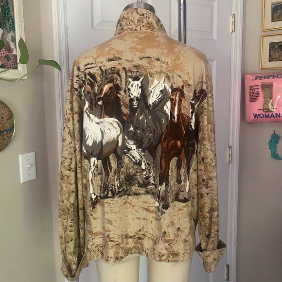 Vintage 1990s KAREN HART Galloping Horses print Track Jacket *MEDIUM* - Picture 4 of 6